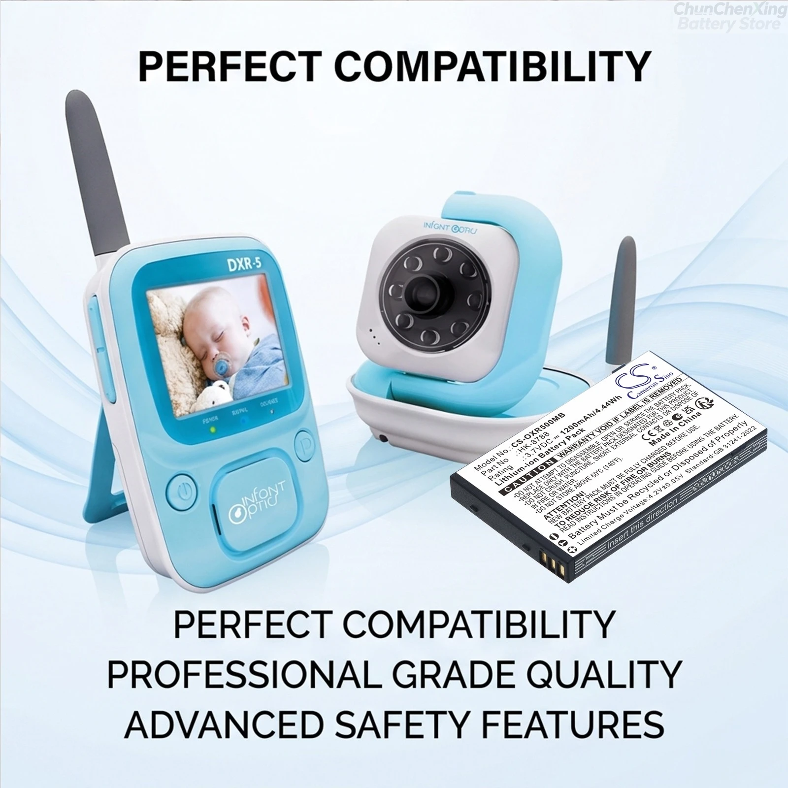 Cameron Sino 3.7V 1200mAh BabyPhone Replacement Battery for Infant Optics DXR-5 HK-8788