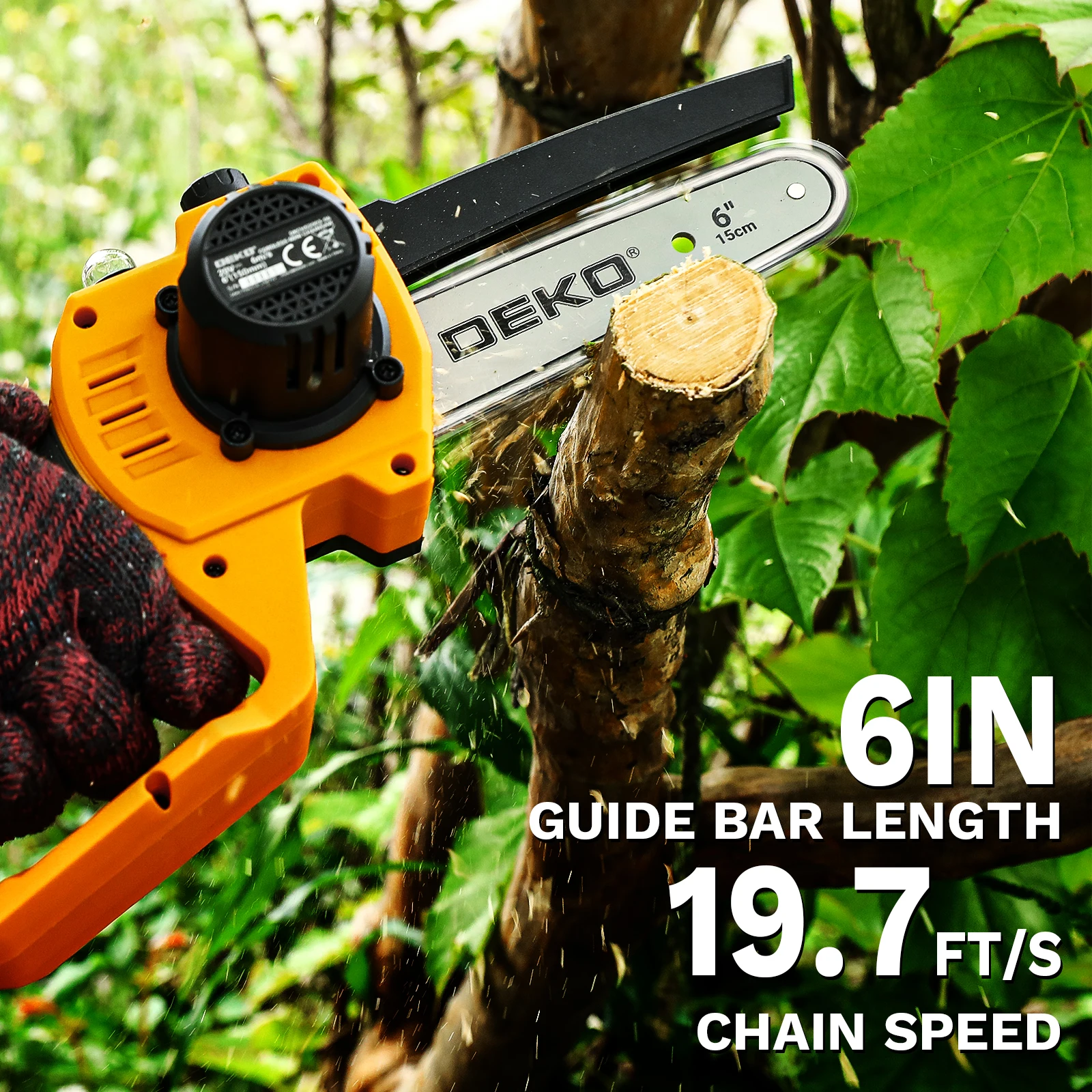 DEKO 550w Mini Chainsaw Cordless Oil Machine 6-inch Handheld Portable Battery Powered aGarden Tools for Wood/Tree Cutting