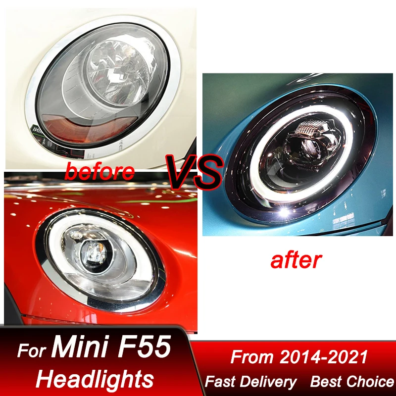 المصابيح الأمامية للسيارة BMW Mini F54 F55 F56 F57 2014-2021 مجموعة كشافات LED كاملة ترقية عالية مجموعة ملحقات عدسة العرض