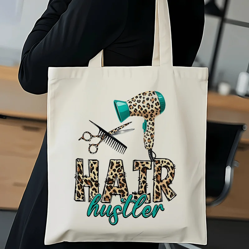 1pc Stylish Leopard Print Salon Stylist Tote Bag with Hair Dryer Holder - Wide Rectangular Bag for Hairdressers, Beauty Tools Or