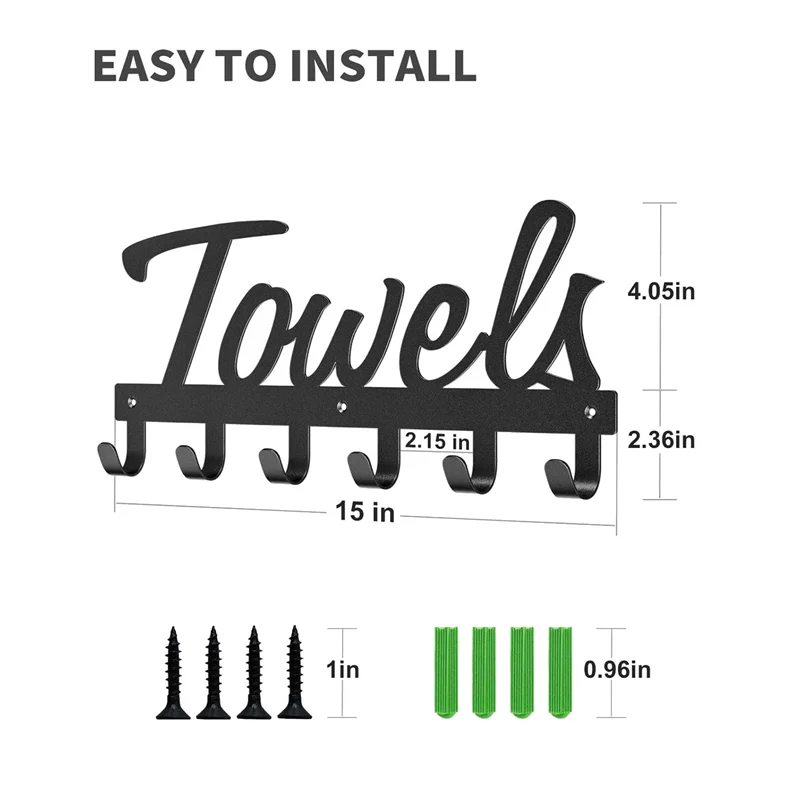 N10R-Towel Rack, Towel Racks For Bathroom Wall Mounted, 6 Hooks Towel Holder For Bathroom Space Saving, Waterproof Rustproof