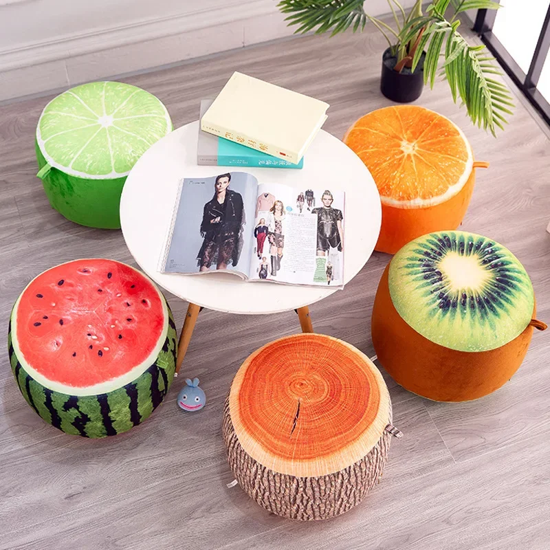 Inflatable Stool Thicken Cotton Cover Cartoon Plush 3D Fruit  Pouf Chair Lovely Children Cushion Stools Portable 1PC