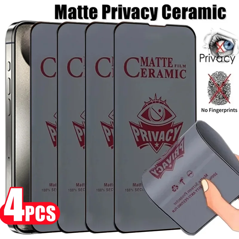 

4Pcs Matte Ceramic Privacy Screen Protector For iPhone 14 11 12 13 15 Pro Max Mini Anti-spy Film For IPhone XS MAX X XR 7 8 Plus