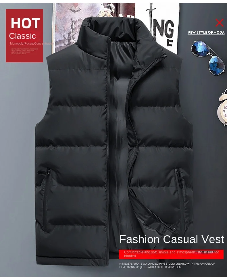 

Mens Plus Size Warm Vest for Winter Oversized Thickened Down Cotton Outerwear Gilet