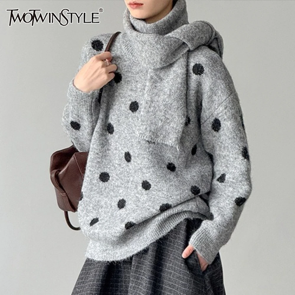 

TWOTWINSTYLE однотонный вязаный свитер в горошек женский с круглым вырезом и длинными рукавами свободные корейские базовые женские свитера осенняя мода новинка