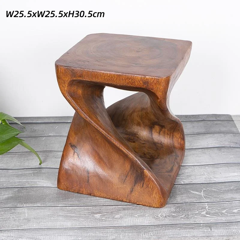 Wood Twist Square Table Floor Stand para sala de estar, móveis de sotaque, fezes asiáticas e orientais, decoração de interiores