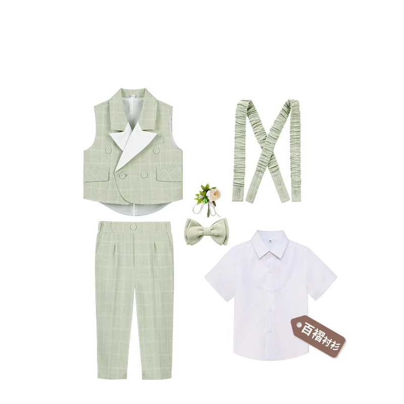 Children Green Wedding Suit Newborn Little Boys 1 Year Birthday Dress Kids Performance Blazer Set For New Year Photograph Suit