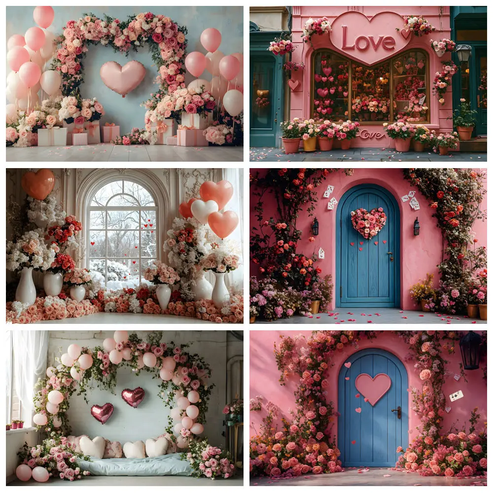 

Valentine's Day Photography Backdrops February 14 Roses Wooden Arch Wedding Party Couple Portrait Decor Background Photo studio