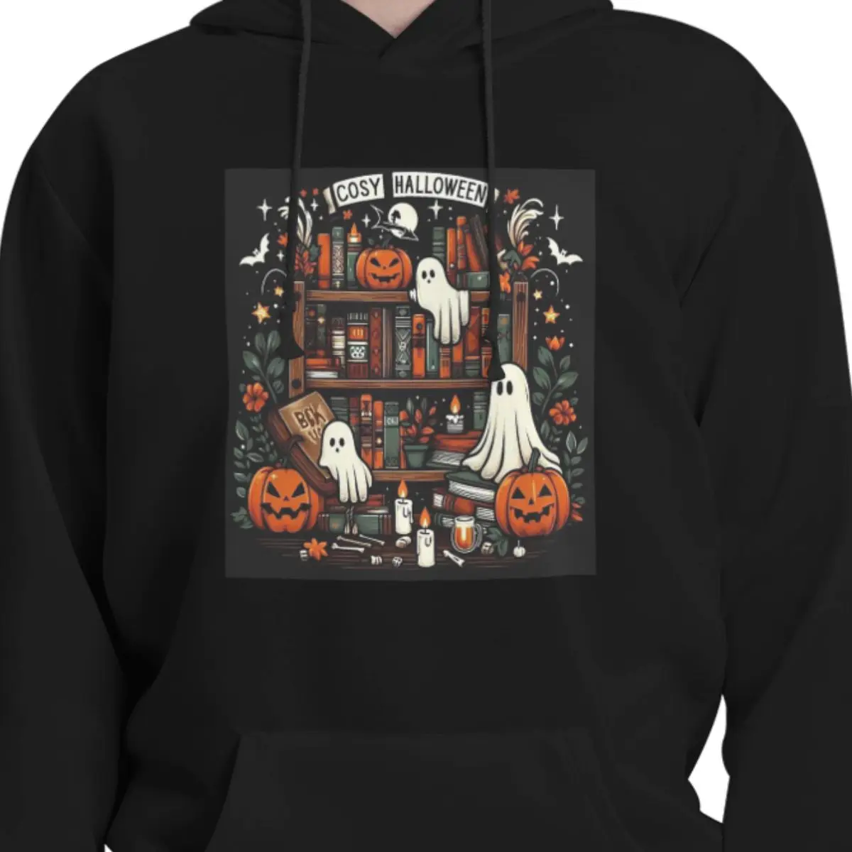 Halloween Ghost Bookshelf Library Book Hoodies Men Women Casual Pullover Sweatshirts Hip Hop Long Sleeve Clothing Autumn Winter