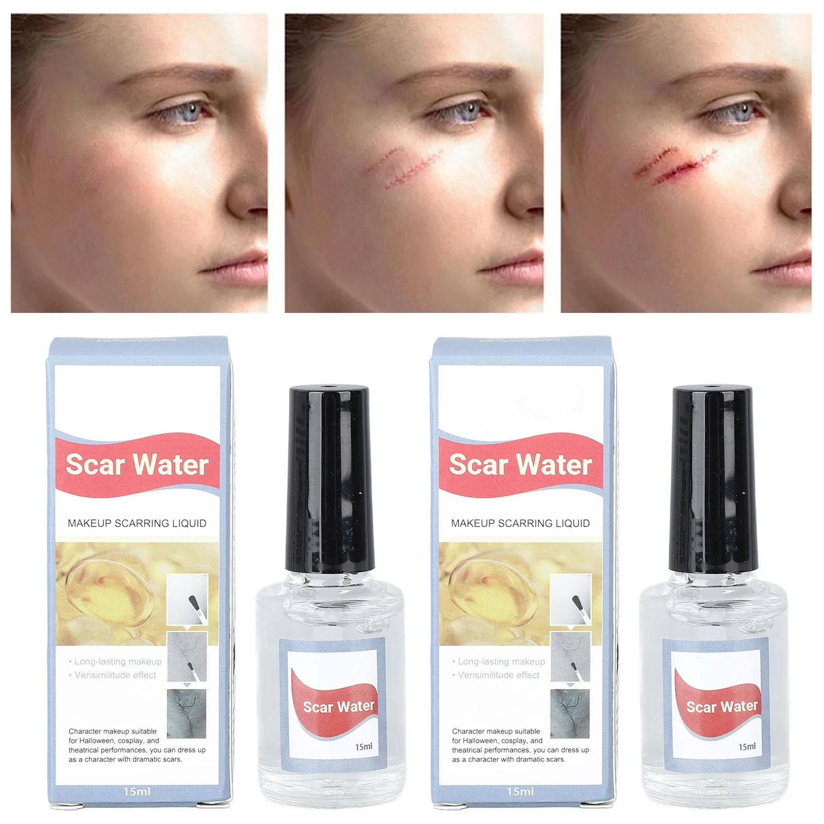 Halloween Scar Water 15ml X 2 Scar Makeup Liquid Realistic Effect Scary Scar Water for Costume Parties Halloween Scarring Liquid
