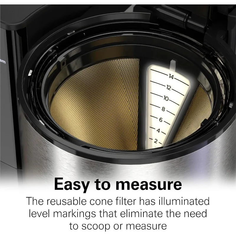 14-Cup Programmable Coffee Maker with Easy Measure Light-Up Reusable Filter, Removable 70-Ounce Water Tank