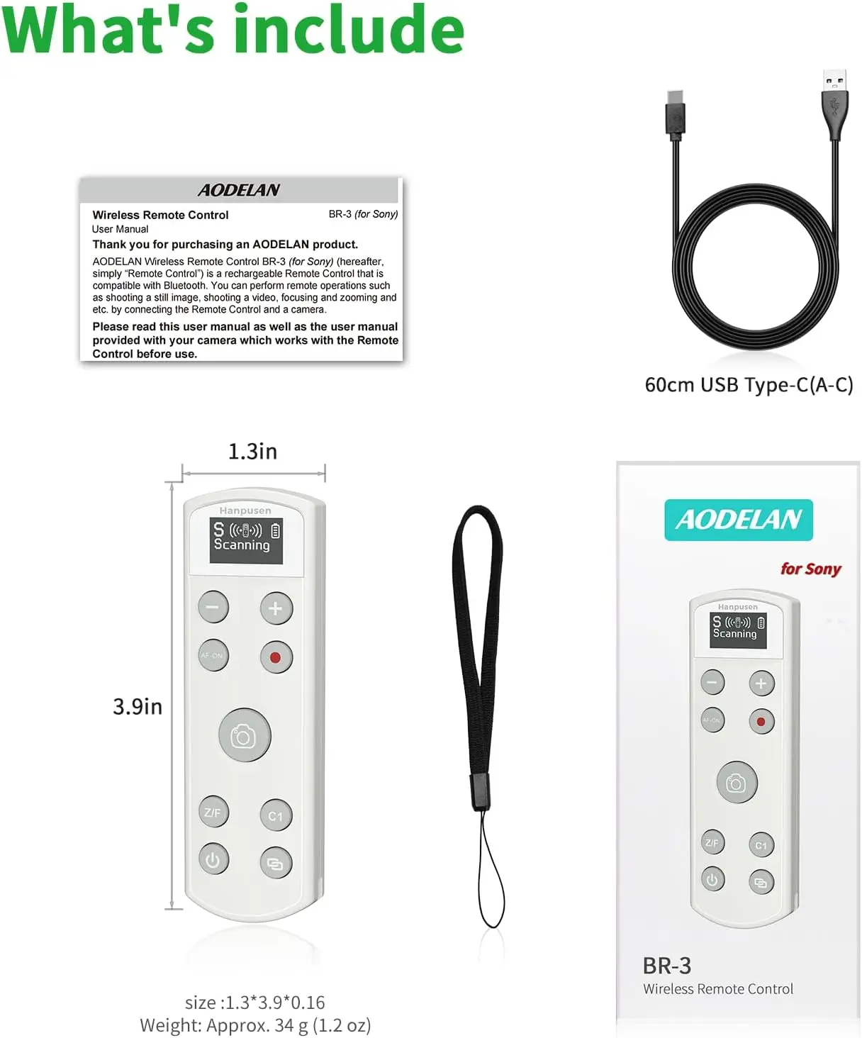 Hanpusen BR-3S mit OLED-Display, kabelloser Fernauslöser für Sony RX0II A6400 A6600 A6700 A7RV A7IV A7III A9II ZV1 – Detail 8