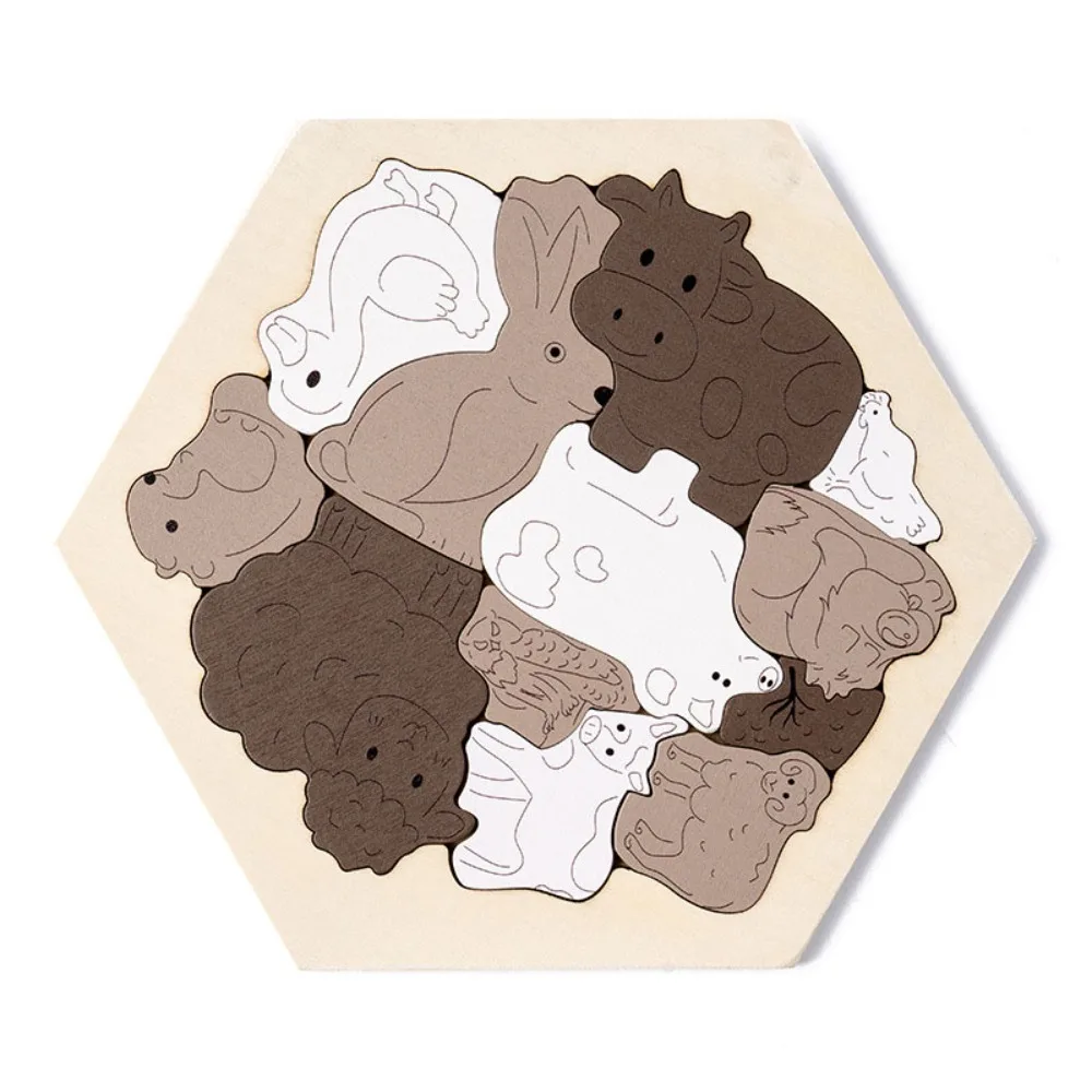 Brain Burning Dinosaur Wooden Puzzle Forest Animals Home Decor Fruits Jigsaw DIY Assembly Farm Animals Unique Irregular Puzzle