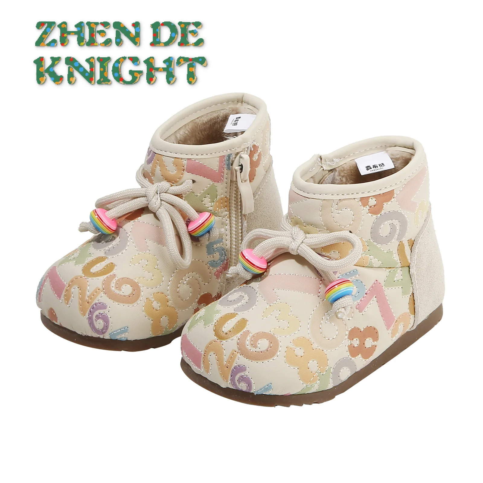 

Зимние сапоги на мягкой подошве для маленьких девочек, зима 202, противоскользящие хлопковые прогулочные туфли на флисовой подкладке с декором номера, короткие сапоги