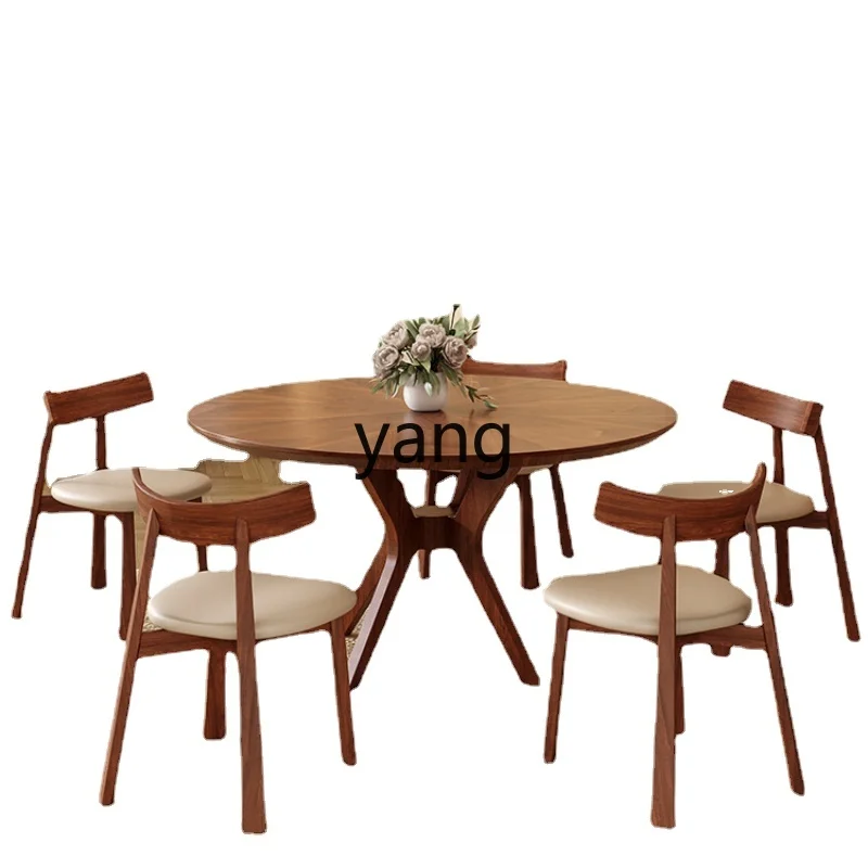 Yhl round Table Household Large and Small Apartment Type 10 People 12 People Retro Simple Log round Dining Table and