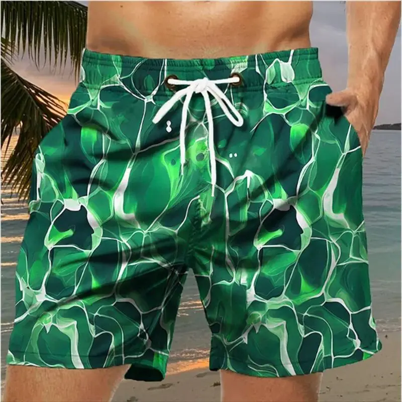 3D Printed Wave Pattern Beach Short Men's Outdoor Casual Hawaiian Shorts Trendy Streetwear Swimming Trunks Fashionable Shorts