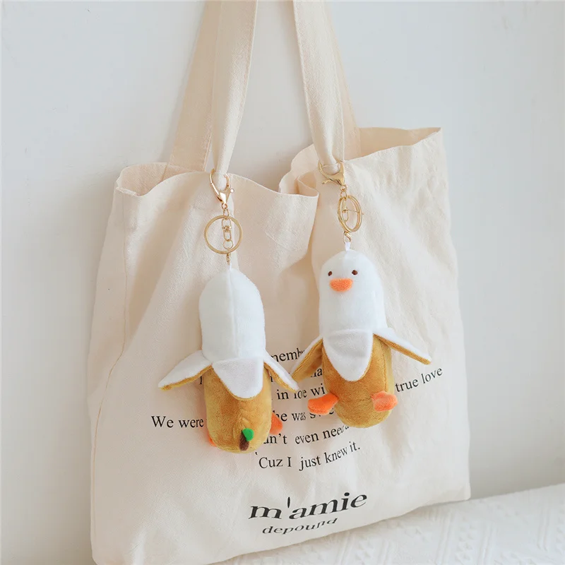 10cm Kawaii Mini Whimsy Banana Friend Duck Pendant Plush Toys Key Buckle Lovely Bag Decorate Carry Along Children Surprised Gift