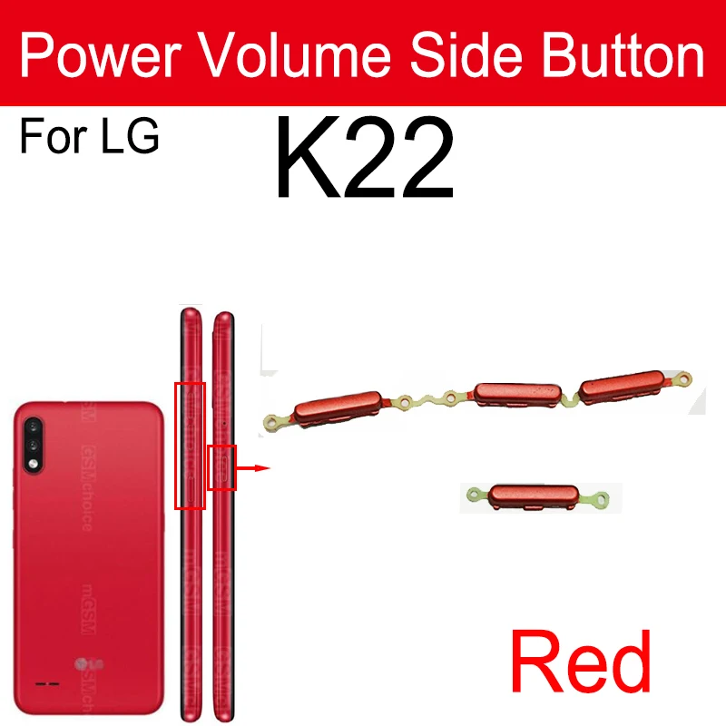 Botones de volumen de encendido y apagado para LG K20 K22 K40 K41S K50 K51 tecla lateral de alimentación de volumen piezas de repuesto de botones