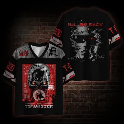 A Casual Top Blending Streetwear and Techwear Aesthetics, Featuring Cyberpunk-style Robot Skull Design The Phrase 