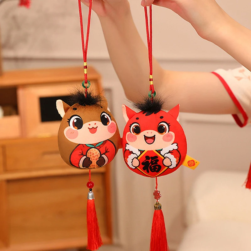 Plush Horse Keychain Zodiac Horse Plush Pendant With Tassel Soft Lucky Pony Figurine Home Decoration For Chinese New Year