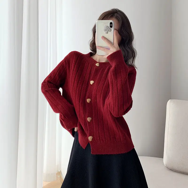 S-3XL O-neck Sweater Cardigan Women Sweet Knit Kawaii Japanese Stylish Designer Girlish Temper Fashion Clothes Pure Color Casual