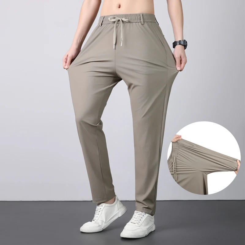 

Summer Quick-drying Ice Silk Casual Pants Men's Ultra-thin Elastic Pants Loose Drape CasualPants 7XL