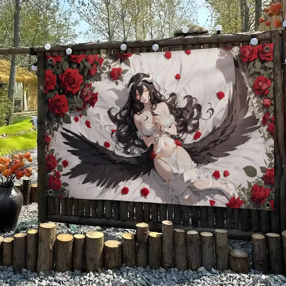 Anime O-Overlords A-Albedo Flags Custom Wall Hanging Background Art Banner For Bedroom Home Living Room Outdoor Decor