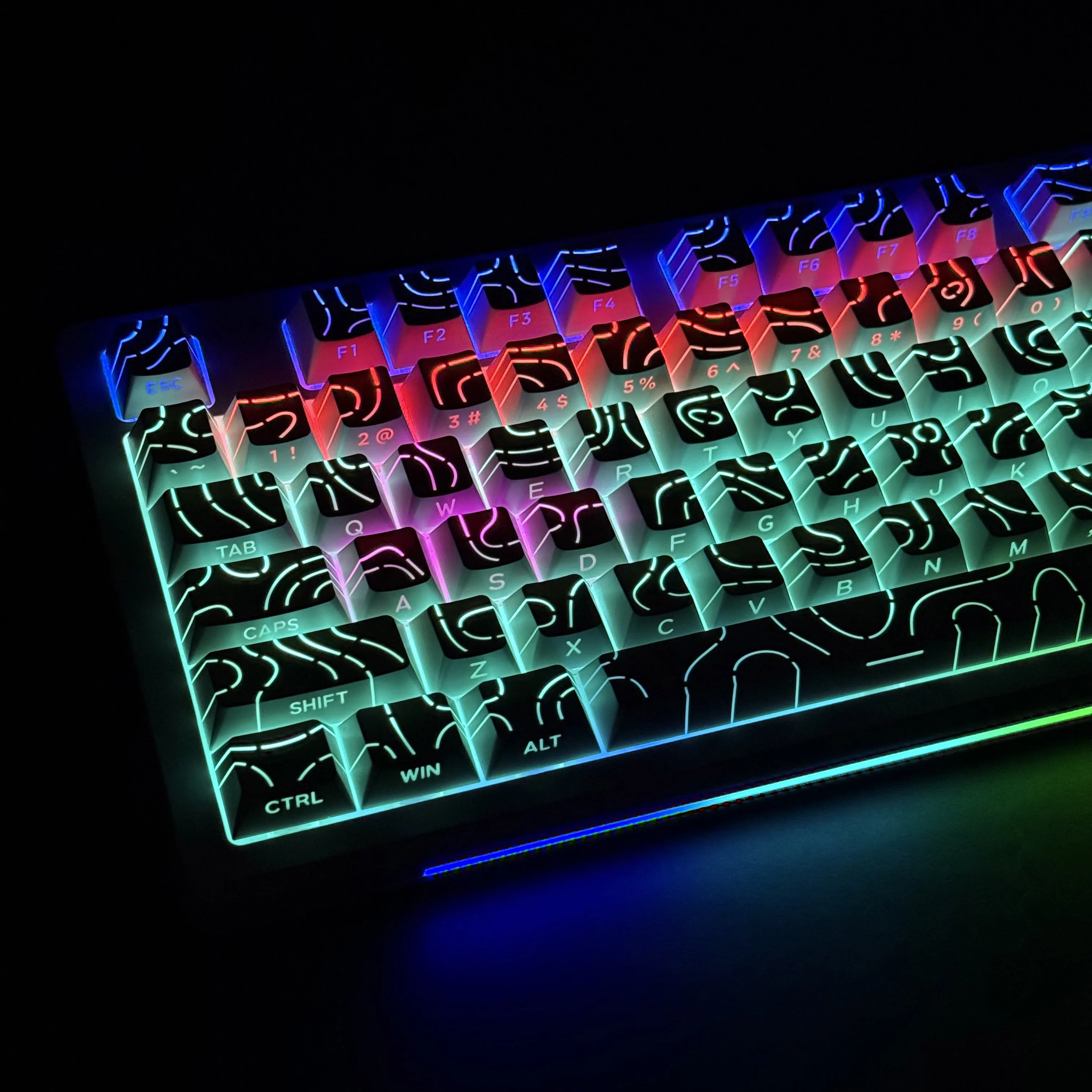 Keycap Contour Lines 60% 65% 70% 75% TKL 96% 100% Profil Cherry 97/133 tombol Side-Legend Custom Keycap untuk Keyboard Mekanik