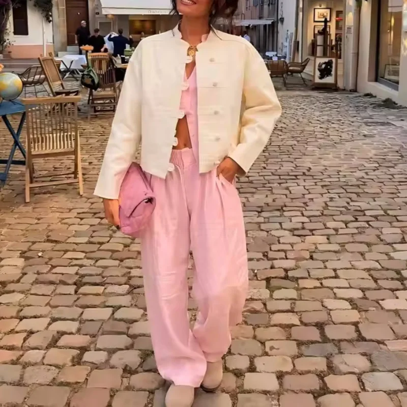 Guobioziy 2026 Women's New Linen Rope Knot Buckle Jacket Fashionable and Versatile Elegant and Stylish Casual and Graceful