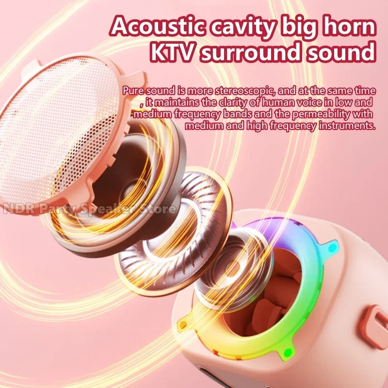 カラオケスピーカーマイク 360 度サラウンドサウンド RGB モードミニマイク家族歌子供のギフトスピーカー Bluetooth