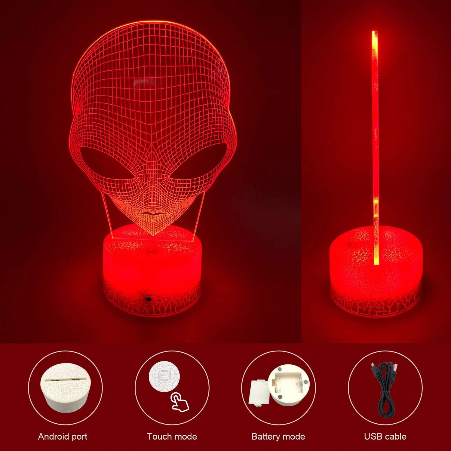 Alien 3D Hologram Illusion Unique Lamp Acrylic Night Light With Touch Switch UFO Table Lamp 16 Colors Decor Birthday Xmas Gift