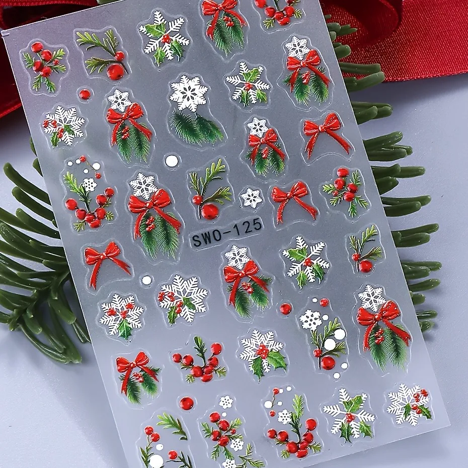 2PCS Winter Christmas relief nail stickers, easy to apply for nail decoration DIY、Gifts, parties, and wedding makeup and styling