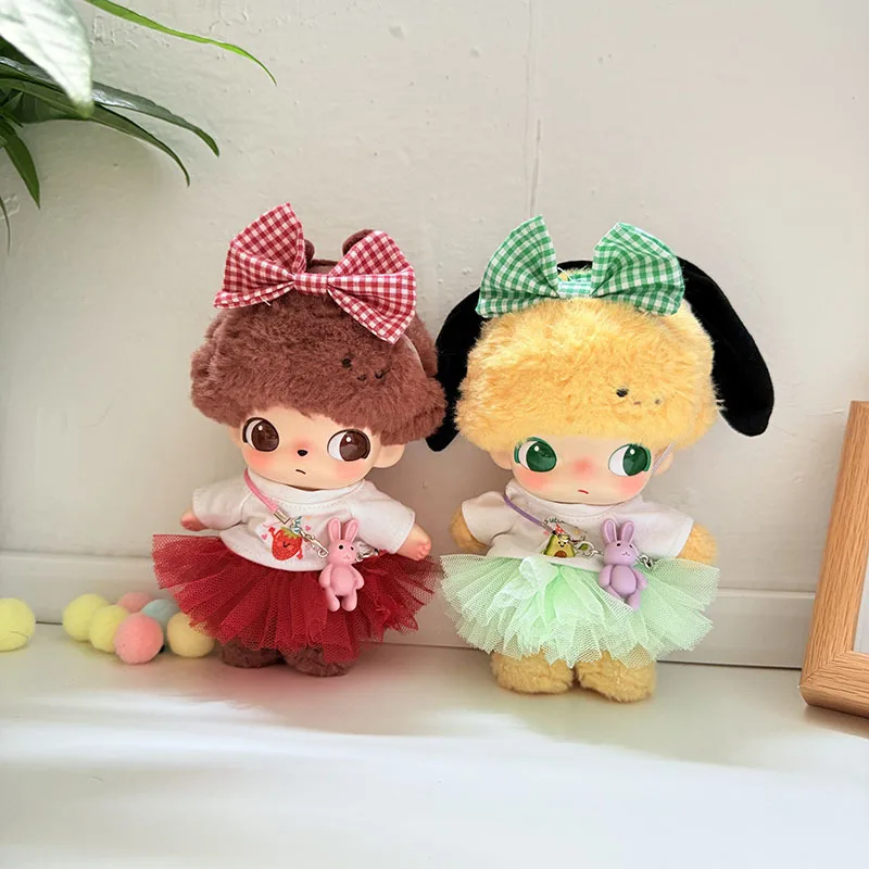 

Clothing For DIMOO And 1st 2nd 3rd Generation 15cm 17cm Labubu Cute Dolls Fruit Tulle Skirt With Plaid Bow Hair Accessory Set