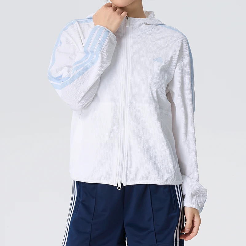 Adidas Women's Sportswear Running Fitness Woven Hooded Jacket Outdoor Sun Protection Training Jacket Ka4308