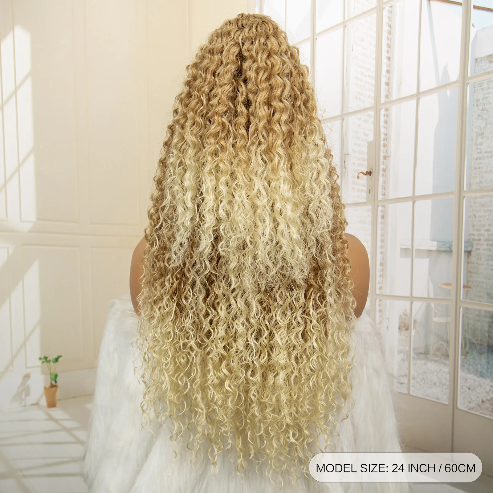 27/613 Blonde Synthetic Lace Frontal Cornrow Braided Wigs 24 Inches Kinky Curly Ponytail Braids Wig with Baby for Black Women