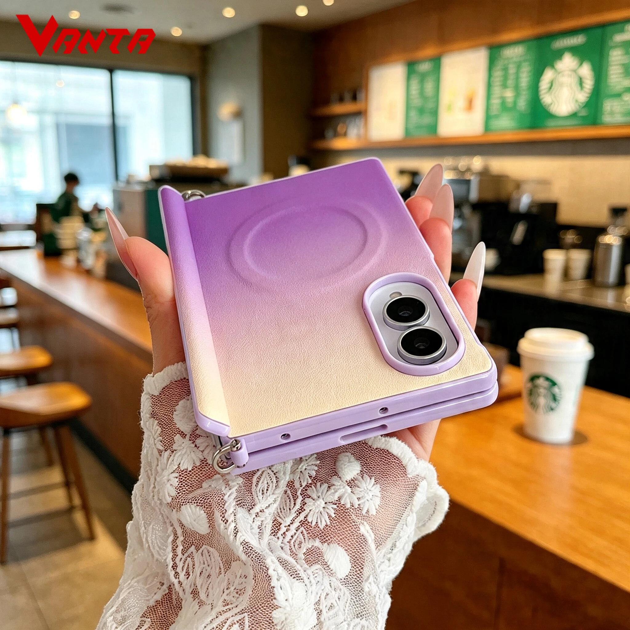 Luxury Gradient PU Leather Magnetic Phone Case for Samsung Galaxy Z Fold 8 Fold8 Hinge Protection for Magsafe Charging Cover