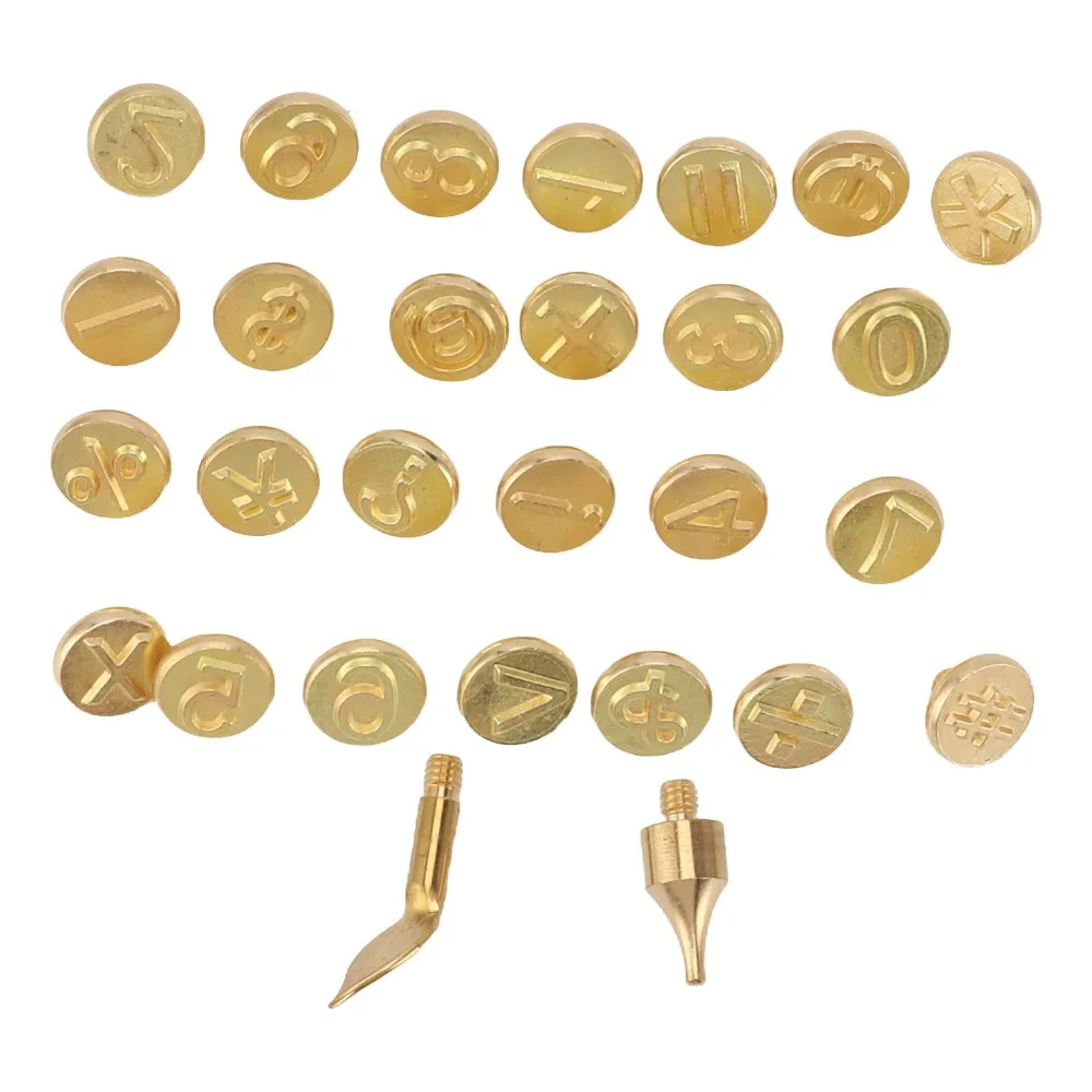 28Pcs Professional Gold Wood Burning Tip Set Different Sizes Brass Engraving Tool Set Pyrography Head Kit for Leather Burner