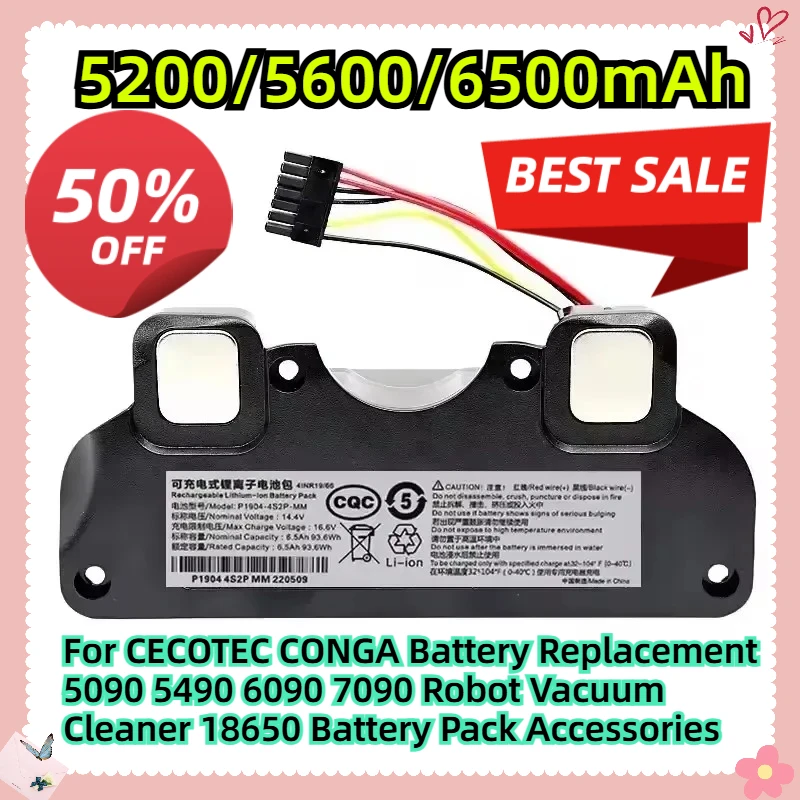 

For CECOTEC CONGA Battery Replacement 5090 5490 6090 7090 Robot Vacuum Cleaner 18650 Battery Pack Accessories