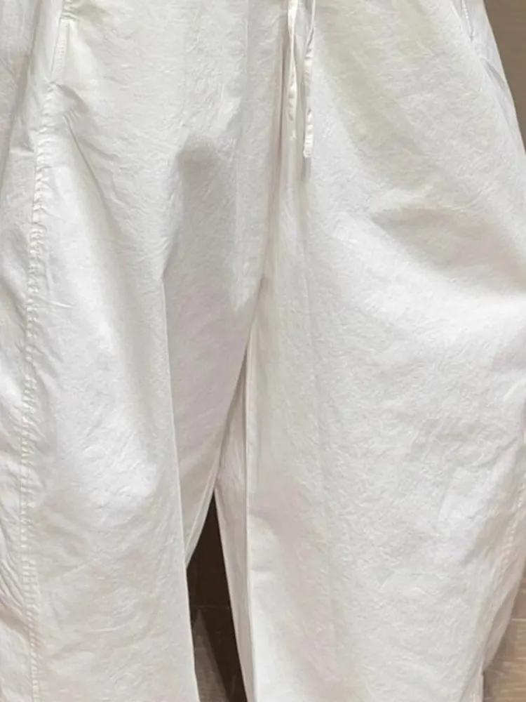 Casual White Buet Pants Women's Spring Summer Loose Thin Elastic Waist Sun Protection Wide Leg Long Trousers Japanese Sle