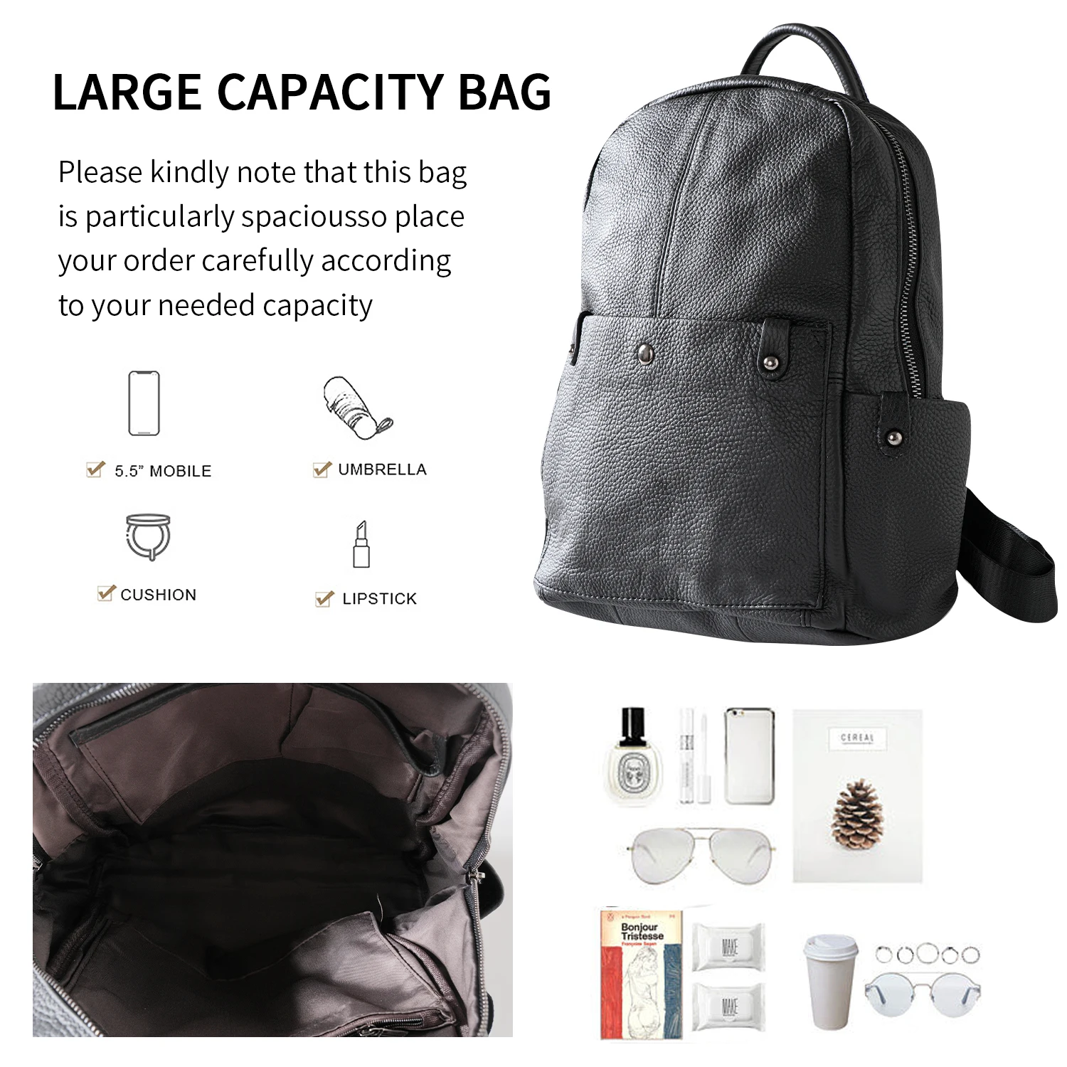 ANGENGRUI Large Genuine Leather Backpack Unisex Multifunctional Leisure Shoulder Bag for Daily School And Travel Use