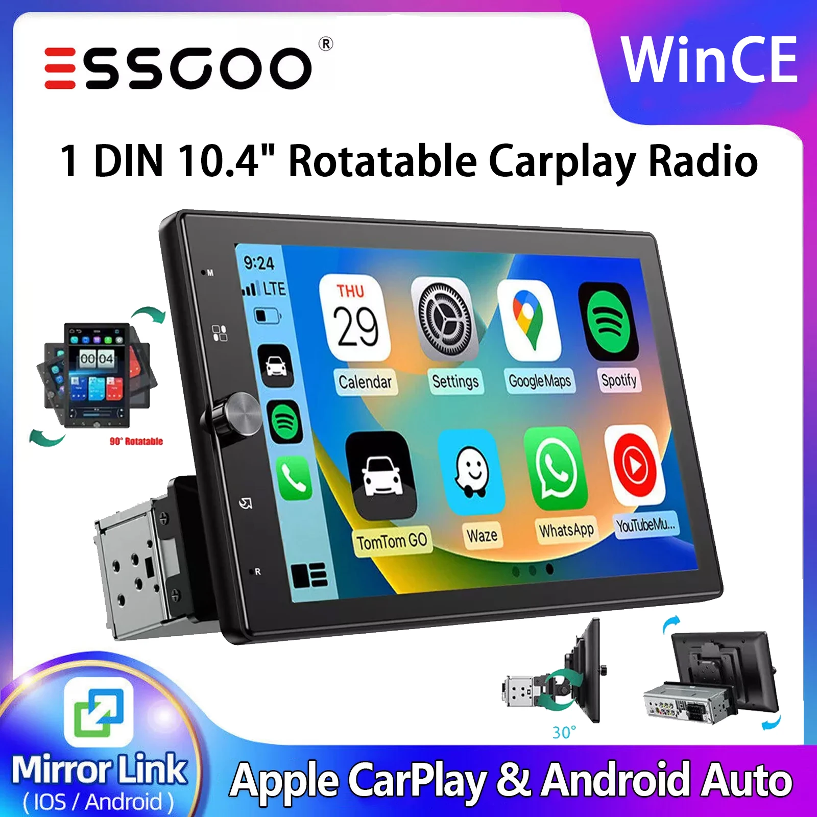 Essgoo 1DIN Universal Rotatable 10.4