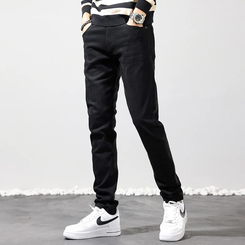 Fashion Designer Men Jeans High Quality Black Stretch Elastic Slim Fit Vintage Jeans Men Korean Style Casual Denim Pants Hombre