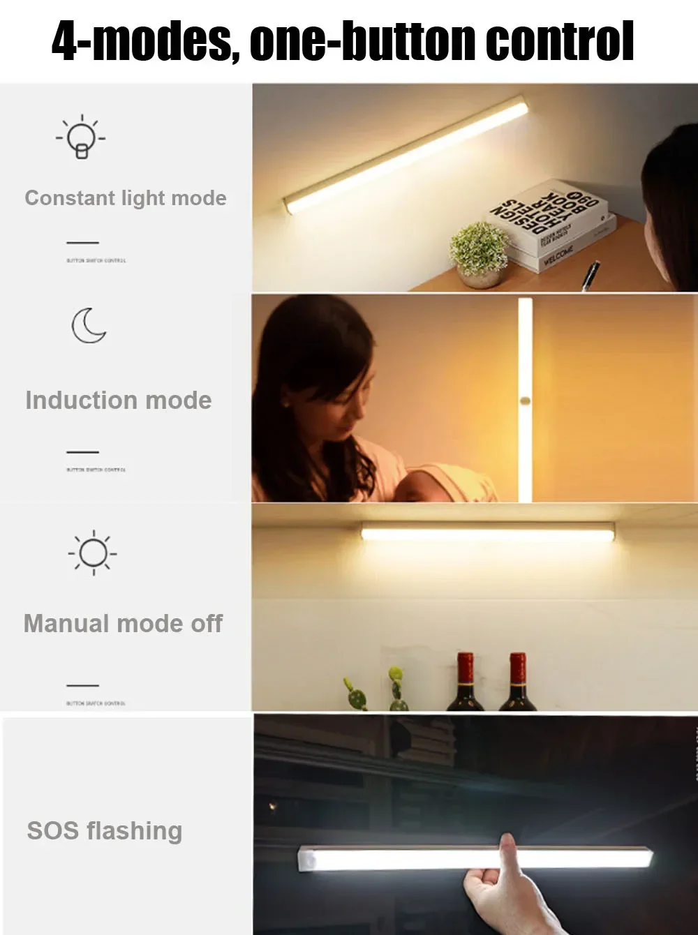 Xiaomi Night Lamp With Motion Sensor 1000mAh USB Rechargeable Strip Light Wireless Led Bedroom Table Lamp Kitchen Cabinet Lights