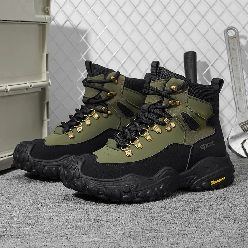 Retro Men's High Top Boots Thick Sole Durable for Hiking Trekking Camping Outdoor Sports