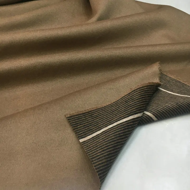 Brown Camel Color Vertical Stripes Double-Sided Two-Tone Cashmere Fabric Autumn and Winter Coat Coat Fabric