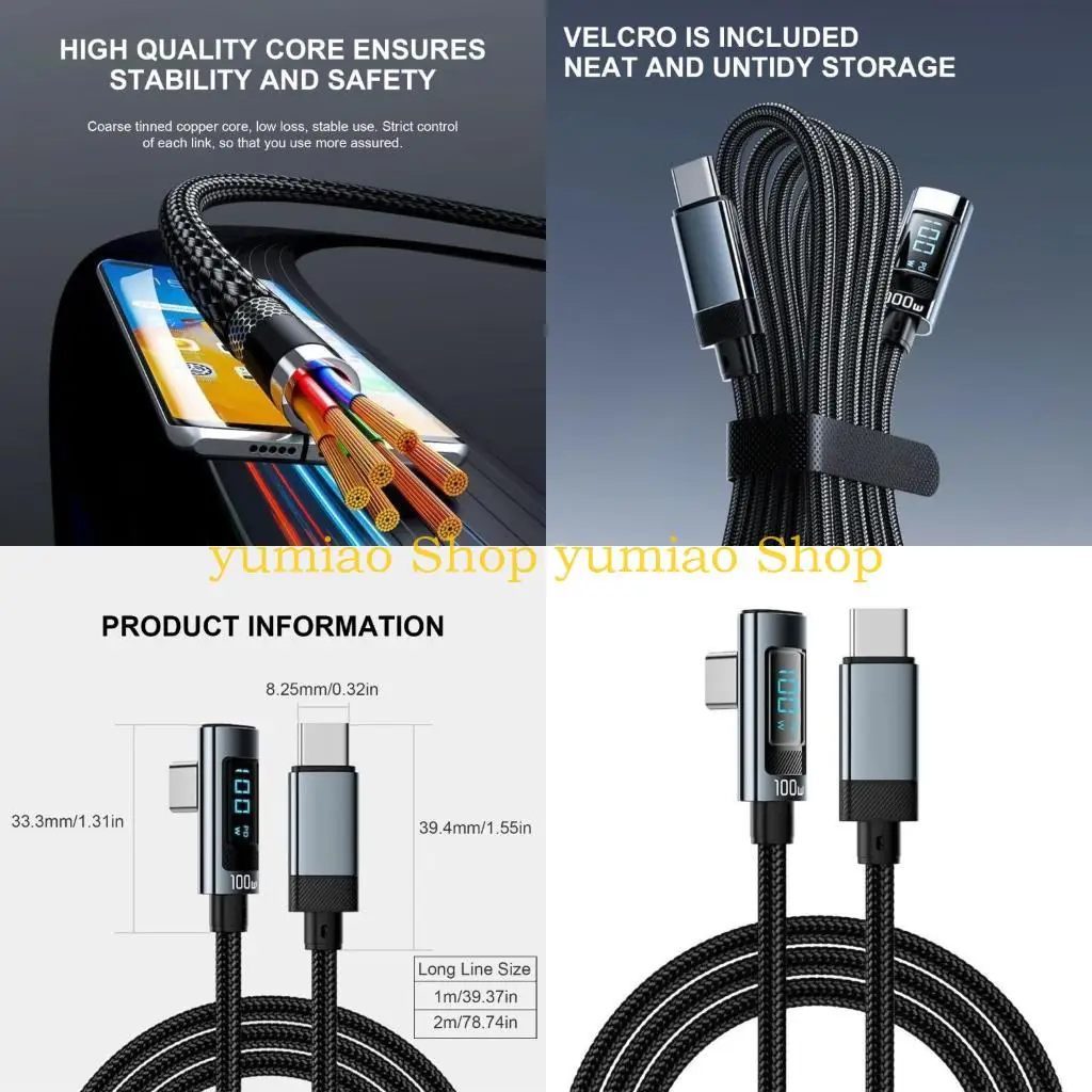 587B USB C Cable Quick Charges with LCD Display USB C to USB C for Gaming Office Use