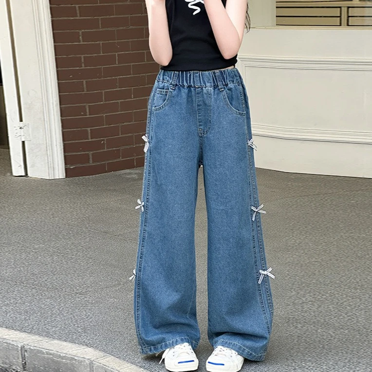 

Girl Pants 2025 Summer New Childrens Clothing Korean Style Girl Baby Fashionable Loose Jean Straight Leg Trousers Casual Simple