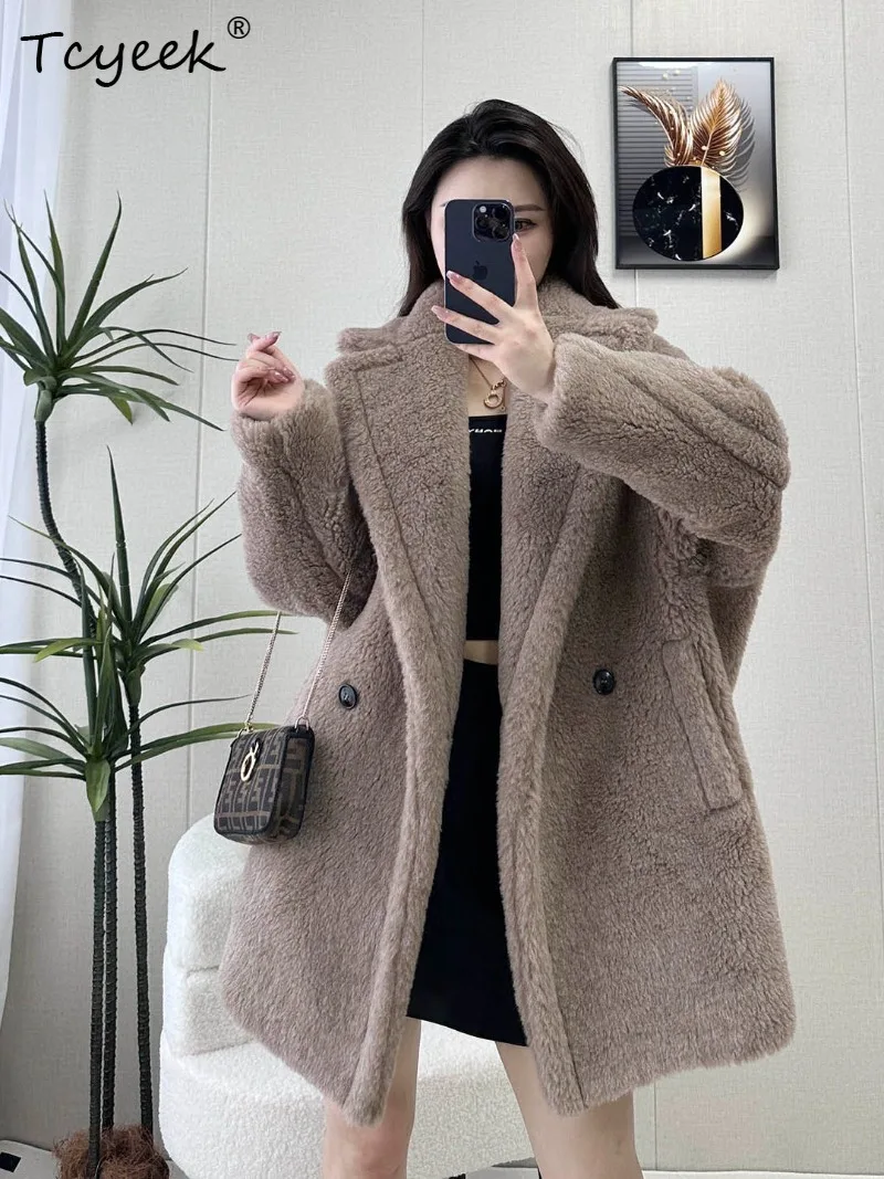 Tcyeek Alpaca Wool Women Coat Casual Thick Clothes Oversized Fur Outerwear for Petite Women Coats Autumn Winter Womens Jacket