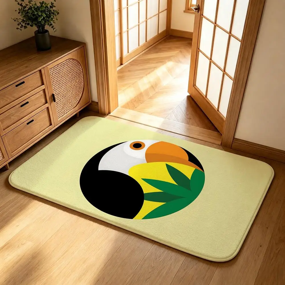 Art-Minimal Geometric ParrotS Floor Mat Shower Foot Mat, Bedside Carpet, Entrance Absorbent Doormat, Soft Non-Slip