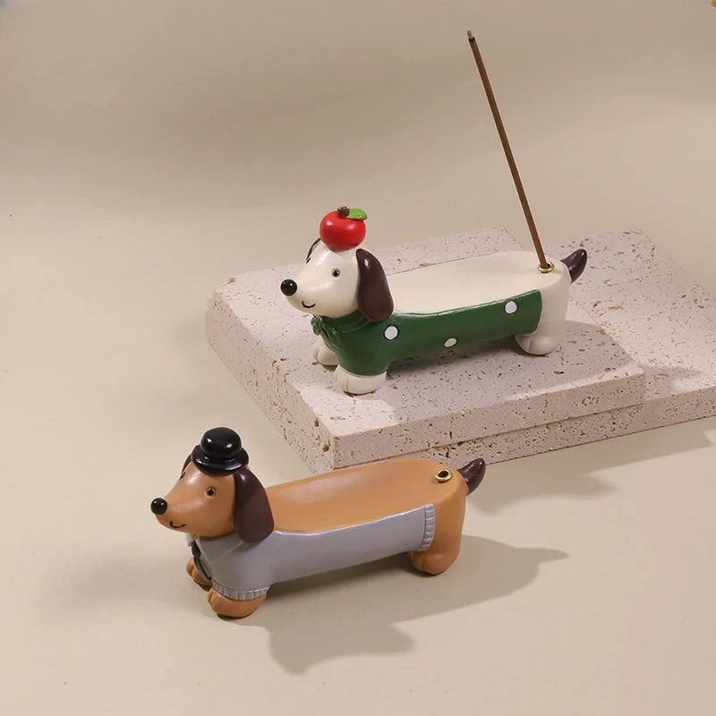 Cute Dachshund Incense Holder Resin Ornament Puppy Desktop Tea Table Decor Creative Home Gift